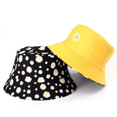 China Fashion 2022 Summer Daisies Bucket Hat Women Shape Cotton Beach Sun Hats Reversible Bob Hat Female Floral Panama Fisherman Hat for sale