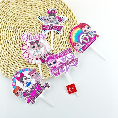 China TX Cake Topper For Happy Birthday Girl Acrylic Acrylic Theme Party Supplies LOL Surprise Doll Baking Tools for sale