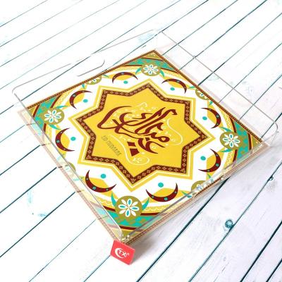 China TX Free Space 3MM Acrylic Rustic Serving Tray Desk Tray Eid Mubarak Ramadan Food Tableware Display Party Dessert Organizer for sale