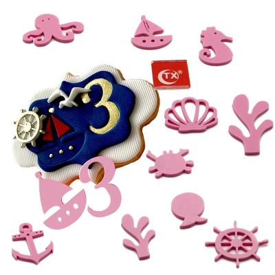 China TX Cake Stamp Acrylic Sea Viable Seashell Under The Sea Cookie Stamper Stamps Fondant Cake Decorating Icing Cake Tool Supplier for sale