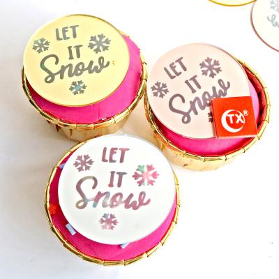 China ACRYLIC Let It Snow Engrave Acrylic Cake Topper Cake Disc For Christmas Flower Box Laser Mark Acrylic Disc Topper Personalized for sale