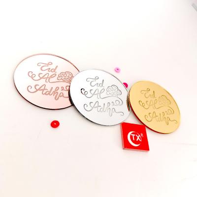 China TX Eid Mubarak Laser Mark Shiny Gold Mirror Disc Cake Topper For Dessert Gift Box Cakesicle Pop Disc Decor ACRYLIC for sale