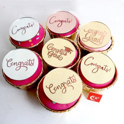 China Happy Laser Mark Shiny Acrylic Cake Cupcake Discs Gold Congratulations TX ACRYLIC Congratulations Graduation Gifts For Decorating Baking Tools for sale