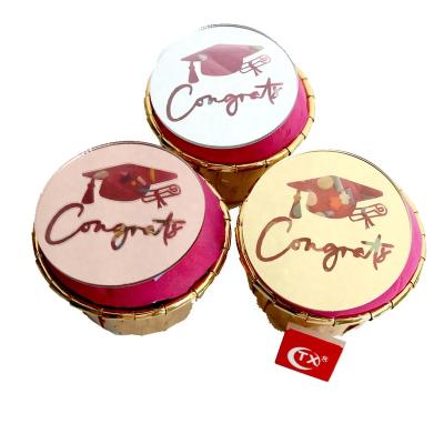 China Baker Mirrored Topper Congratulations ACRYLIC Custom Graduation TX Gold Disc Cupcake Topper Mirror Cake Charm Engraved Sentiment Discs for sale