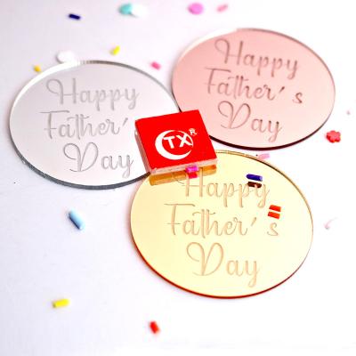 China ACRYLIC Baking Cake Supplies Laser Mark Shiny Disc Cake Decorating Father's Day Baking Supplier Gold Happy Acrylic Mirror Cupcake Charm for sale