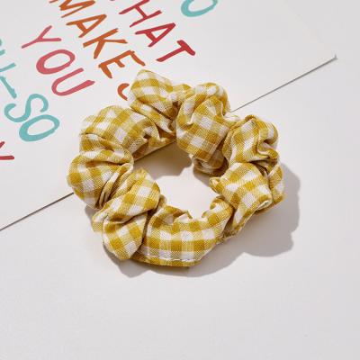 China Durable Large Hair Ring Lattice Fabric Colorful Fashionable Main Women Flower Elastic Band Hair Rope for sale