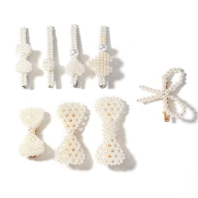 China Trendy fashion hair accessories, handwoven hairpin, simple pearl bow hair clip hairpin for sale