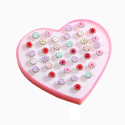 China Cute Kids Ring Sets 36 Piece Cartoon Cute Girl Rose Inlaid DIY Soft Adjustable Open Ring for sale