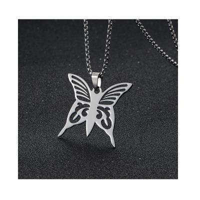 China Wholesale Stainless Steel Chain Creative Casual/Sporty Butterfly Pendant Necklace For Teens Men's Hip Hop Soft Jewelry for sale