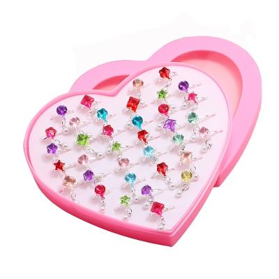 China Cute 36 Pieces New Adjustable Ring Set For Kids Combine Open Ring With Princess Pendant Set Festive Birthday Gift for sale