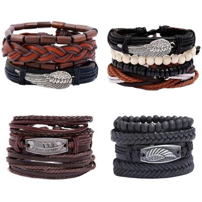 China Punk 4 Piece Mens Retro Wings Inlaid Hip Hop Bracelet Women's DIY Beaded Woven Couples Retractable Bracelet Wholesale for sale