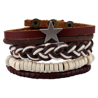 China Punk 5 Pieces Vintage Braided Beaded All-match Casual Leather Bracelet for Men and Women Friendship Bracelet DIY for sale