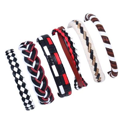 China Punk 6 Pcs Vintage Leather Braided Bracelet Leisure Retractable Bracelet Set For Women DIY Friendship Bracelet For Men And Women for sale