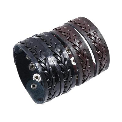 China Vintage Punk Hand - Woven Hip Hop Leather Snap Bracelet Youth Charm Couples Casual Accessories for sale