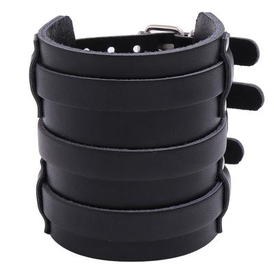 China Hiphop Vintage Hip Hop Leather Braided Bracelet Men's Buckle Punk Bracelet For Party Cool Exaggerated Pin Bangle for sale