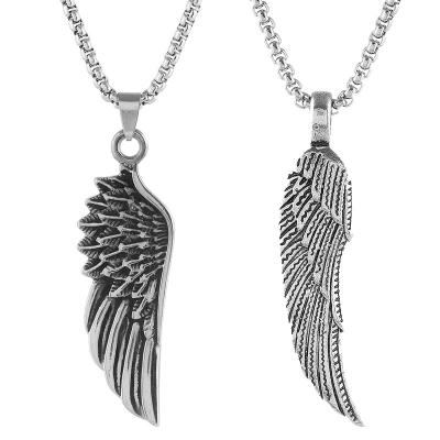 China Wholesale Cool Hiphop Men's Feather Necklace Personality Pendant Stainless Steel Hip Hop Sweater Chain Student Pendant Chain for sale