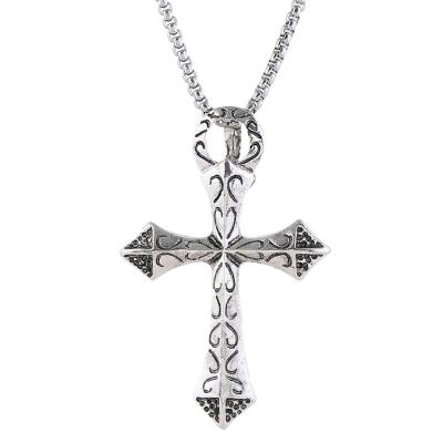 China Cool Men's Hiphop Fashion Trend All-match Stainless Steel Cross Pendant Chain Alloy Necklace Sweater Chains For Men And Women for sale