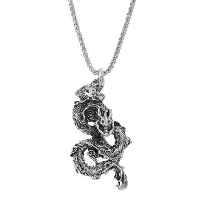 China Hiphop Stainless Steel Chain Dragon Pendant Necklace for Teenagers and Students Bossy Chinese Style Hip Hop Men's Necklace for sale