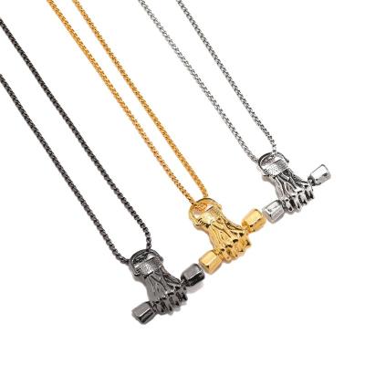 China New Hiphop Alloy Dumbbell Necklace Hip Hop Stainless Steel Pendant Necklaces Jewelry Chain For Men And Women Fashion for sale