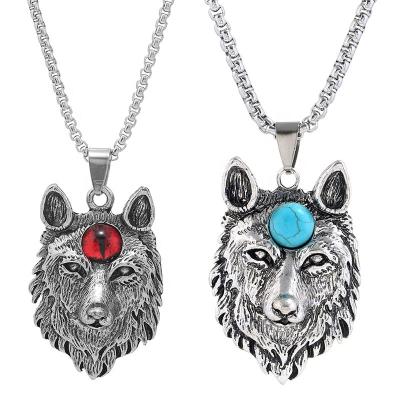 China Cool Hiphop Men's Devil's Eye Necklace Wolf Head Pendant Hip Hop Stainless Steel Chain Rock Chains For Men And Women for sale