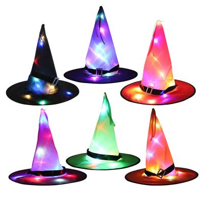 China Cloth Wholesale Cosplay Decor Mini LED Light Lighting Wizard Witch Hat For Halloween Decoration Party Supplier for sale