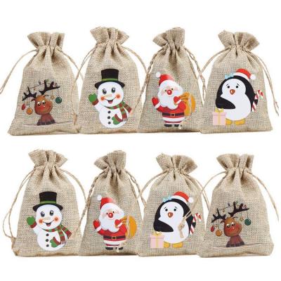 China Wholesale Burlap Christmas Burlap Bags Double Burlap Drawstrings Christmas Favors For Xmas Party Decorations for sale