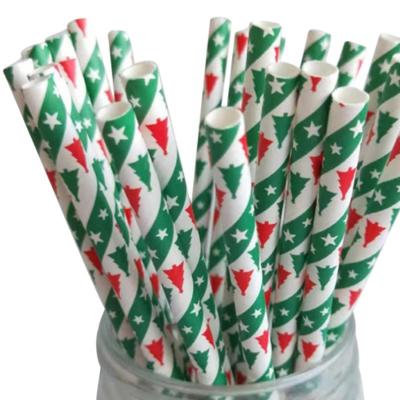 China Christmas Style 25pcs Per Bag 0.6*19.7cm 7.75 Inch Christmas Paper Disposable Drinking Straws for sale