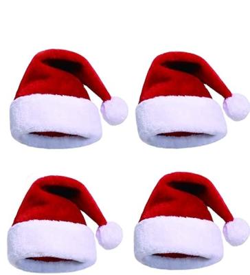 China Traditional Red White Extras Plush Fabric Thicken Fur Velvet Comfort Classic Christmas Santa Xmas Holiday Hat For Unisex Adults for sale