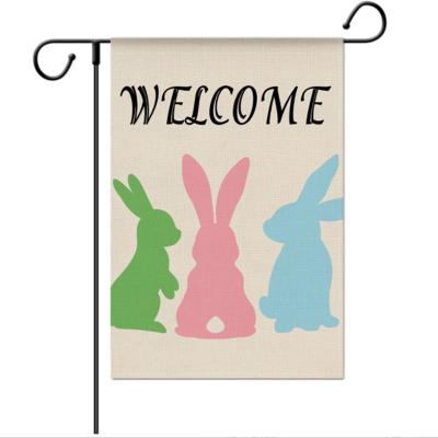 China Happy Easter Spring Canvas Waterproof Banner 30*45cm Bunny Flag Garden Decoration Linen for sale