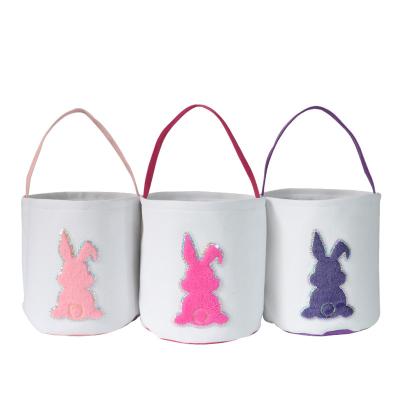 China 2021 New Style Cotton Canvas Plush Bunny Easter Tote Bags For Kid's Egg Hunt for sale