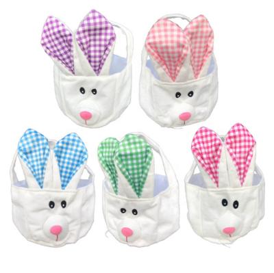 China Flannel Personalized Cute Easter Blush Bunny Ear Gifts Basket Handle Bag For Easter Party for sale