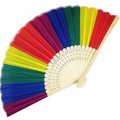 China China bamboo ribs silk rainbow printing hand fans party fovor portable promotion gifts for sale