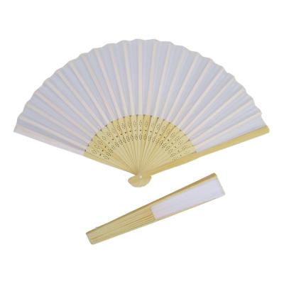 China China Wedding Return Gift White Folding Cloth Hand Fans With Bamboo Ribs for sale