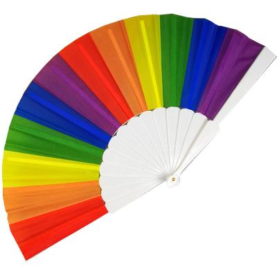 China Constumers Plastic Ribs Oriental Style Rainbow Silk Hand Fans For Party Favors Promotion Gifts for sale