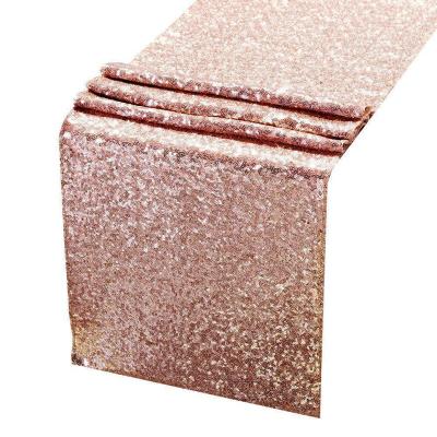 China Polyester 30*180cm Width Rose Gold Silver Black Red Glitter Sequin Luxury Table Runner Wedding Decoration for sale