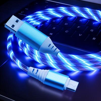 China Fast Charging LED Speed ​​Data Cable Flowing Light Cable For Samsung S8 S9 S10 OPPO Reno 2 Z Type C Charger Charging Type Cables for sale