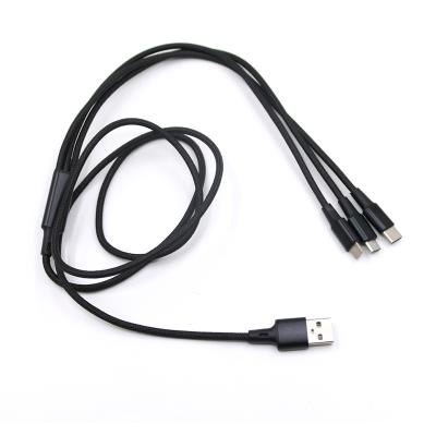 China MP3/MP4 Player Yijiashishang 3 In 1 Usb Cable Fast Nylon Braided USB Charging Cable 120CM For Type C Android iPhone for sale