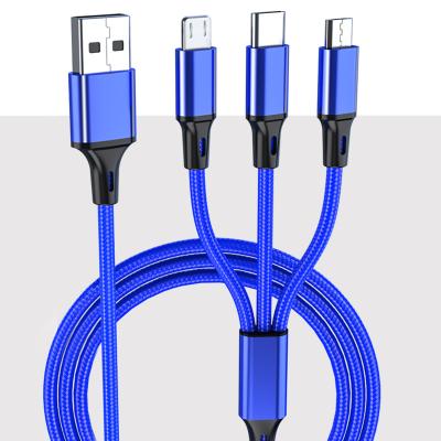 China Universal USB Charging MP3/MP4 Player Micro USB Cable 3 in1 Multi Function Nylon Braided Charging Mobile Cable 3in1 for sale