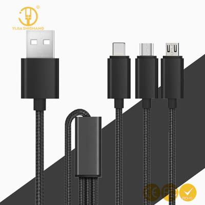 China For iPhone/Android/Type-C Yijiashishang 1.2m Nylon Braided 3 in 1 USB 3 in 1 Charging Cable for Tpyec+iphone+Android Mobiles for sale