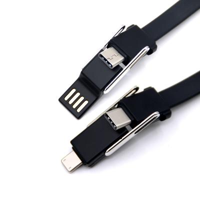 China Support USB C to Micro USB Micro USB Cable with Keychain 4 in 1 Portable Mini Key Chain USB Charger Cable for sale