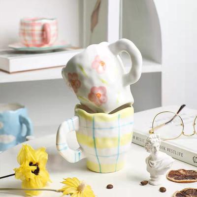 China Hand-painted ceramic cups limited time goods Tulip Flower Home Drinking Cups office ceramic creative coffee cups for sale