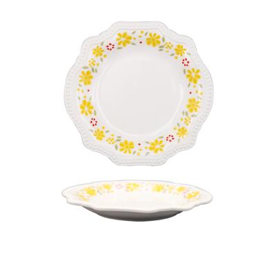 China French romantic Xinming embossed tableware retro small flower dish household viable creative yellow ceramic fresh small dish dish for sale