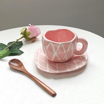 China Viable Hand Painted Ceramic Biscuit Sugar Tea Coffee Ceramic Coffee Cup and Saucer Set for sale