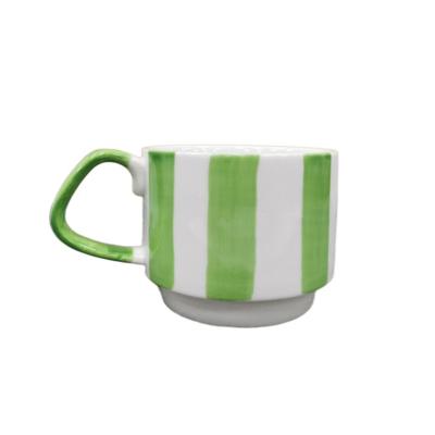 China Viable Wholesale Ceramic Hand Painted Casual Mug Porcelain Milk Coffee Tea Cup Multicolor Stripe for sale