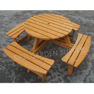 China Weatherproof Outdoor Table And Wooden Chairs 8 Seats Garden Picnic Table for sale