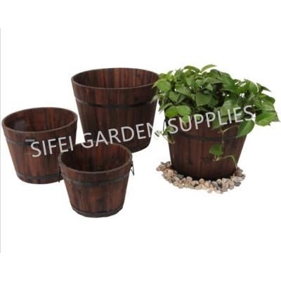 China CLASSIC 4 Garden Barrel Planter Wooden Flower Pot Set for sale