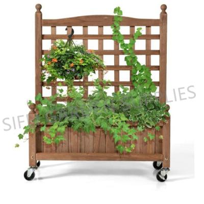 China CLASSIC Garden Lattice Wooden Planter Flower Wooden Pot With Wheel for sale