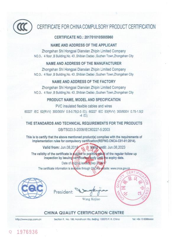 CCC - Zhongshan Hongpai Wire Products Co., Ltd.