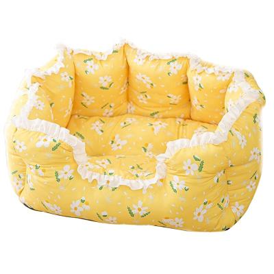 China Breathable Floral Kennel Dogs Puppy Bed Cat Small and Medium Cat Nest Universal Four Season Kennel Cat Bed for sale