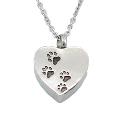 China Heart Shaped Memorial New Dog Paw Footprints Viable Parents Hair Urn Pendant Necklace for sale